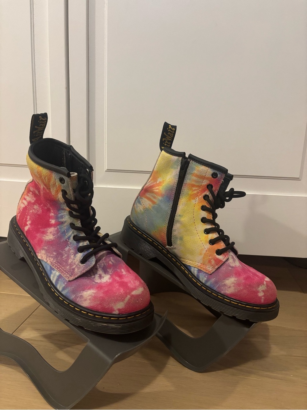 Dr. Martens Tie-Dye Lace-Up Combat Boots - Pink, Yellow, Blue